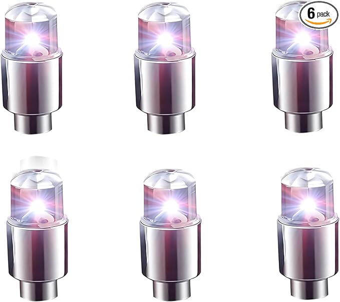 6 PCS LED Tire Valve Stem Cap Lights, 360 Degree Visibility Rotating Flash, Waterproof Wheel Lights for Trucks, Cars, SUVs (Multicolored)