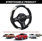 Car Steering Wheel Cover, 15 Inch Carbon Fiber Leather Stitching Color Steering Wheel Protector, Anti-Slip Elastic Breathable Steering Wheel Cover Stylish Decor for Most Cars (Black & White)