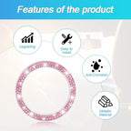 Car Bling Crystal Rhinestone Engine Start Ring Decals, 2 Pack Car Push Start Button Cover/Sticker, Key Ignition Knob Bling Ring, Sparkling Car Interior Accessories for Women (Double Pink)