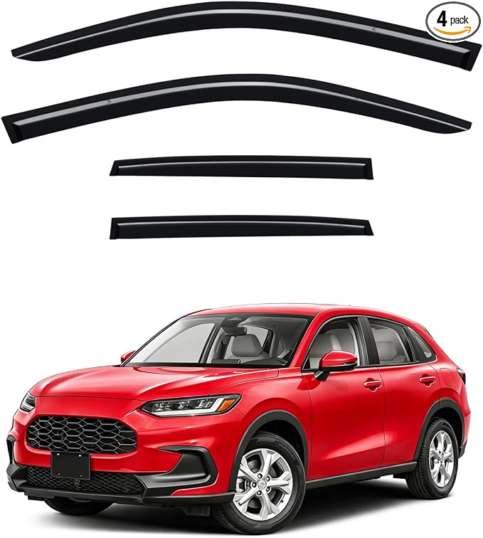 Rain Guards for 2023-2026 Honda HRV HR-V, Out-Channel Window Visor Shields Vent Deflector Shade Wind Dark Smoke 2024 2025 23 24 25 26, Tape-On Outside-Mount, 4PCS