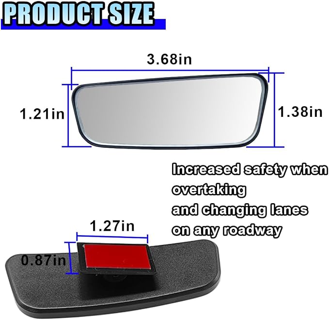 2PCS Rectangle Blind Spot Mirror for Car, Adjustable Wide Angle Mirror with Frame, Universal Side Rear View Mirror, Stick-on Design, HD Glass Convex Mirror for Cars, Trucks, SUVs (Framed)