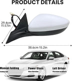 Left Driver Side Mirror Compatible with 2018-2022 Honda Accord LX Sport Power Glass | Heated | with Blind Spot | Manual Folding Repalces HO1320329 (7Pins-Pearl White)
