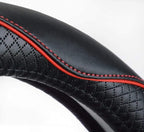Steering Wheel Covers Universal 15 inch - Genuine Leather, Breathable, Anti Slip & Odor Free (Black with Red Lines, M(14" 1/2-15" 1/4))