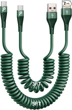 USB C Cable Fast Charging 60W 3FT/5FT, Coiled USB A to USB C Cable for Car, iPhone USB C Cable USB to Type C Charging for iPhone 17/16/15 Pro Max/Samsung Galaxy S20 S10 and More USB C Devices-Green
