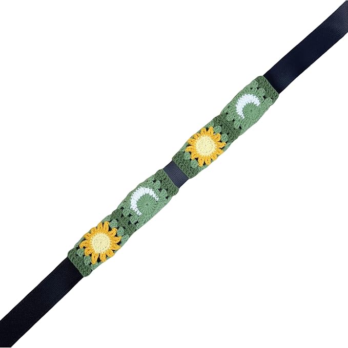 Handmade Crochet Green Moon and Sun Car Steering Wheel Covers Universal 14-15 inch for Women and Men (Steer Wheel Cover+ 2 Belt Cover)