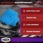 AIDEA Car Wash Mitt Microfiber, 2PK, Car Wash Brush, Blue, 8' X12'' | Scratch Free Lint Free Premium Chenille Microfiber Mitt, Cleaning Supplies, Extra Large Size