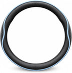 Car Steering Wheel Cover Full Surround - Soft Breathable Anti-Slip Heavyweight Safety Cover, Thick Cushioned Sports Style Universal Fit for Auto Truck SUV (Black/Sky Blue)