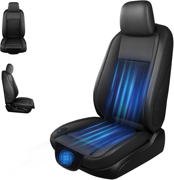Cooling Car Seat Cushion – 3 Speeds Adjustable Ventilated Car Seat Cover for Cars Without AC, Breathable Automotive Cooling Seat Covers for Cars, 12V Plug & Play, Black (1 Pack)