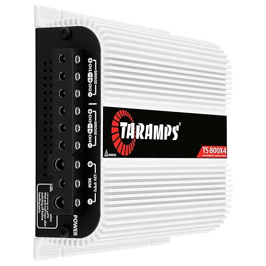 TS 800x4 1 Ohm Multichannel Stereo Amplifier 800 Watts Rms, 4 Channels, Full Range, Car Audio Amp Digital 2 Bridged Channel, Crossover High/Low Pass, with RCA and Automatic High Level Input