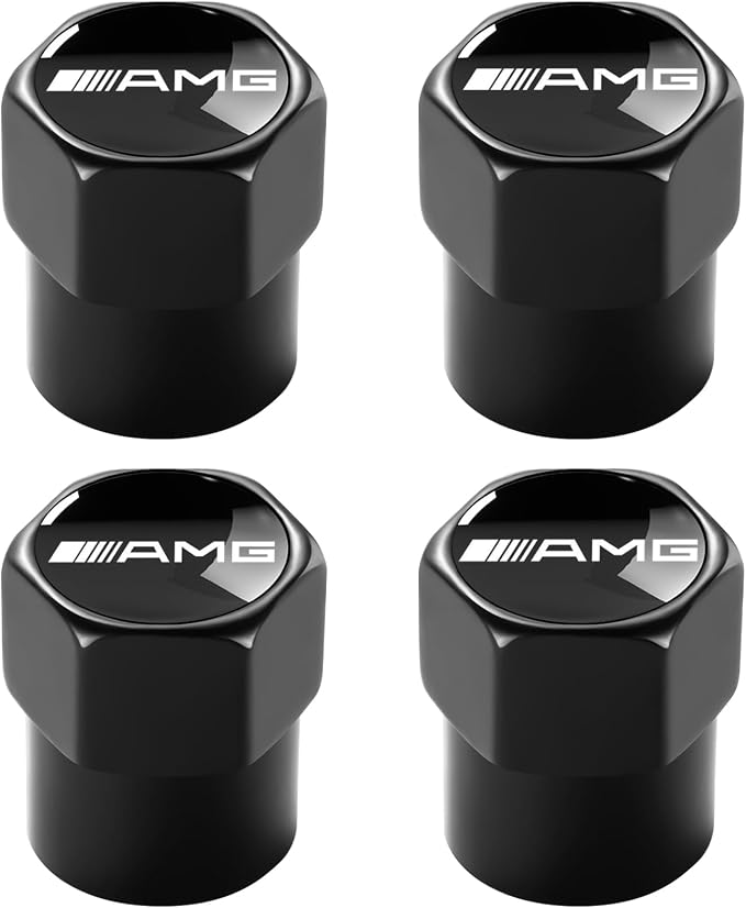Tire Valve Stem Caps Cover for Mercedes Benz AMG Metal Car Wheel Air caps Auto Valve Stem Caps Accessories 4 Pack Black