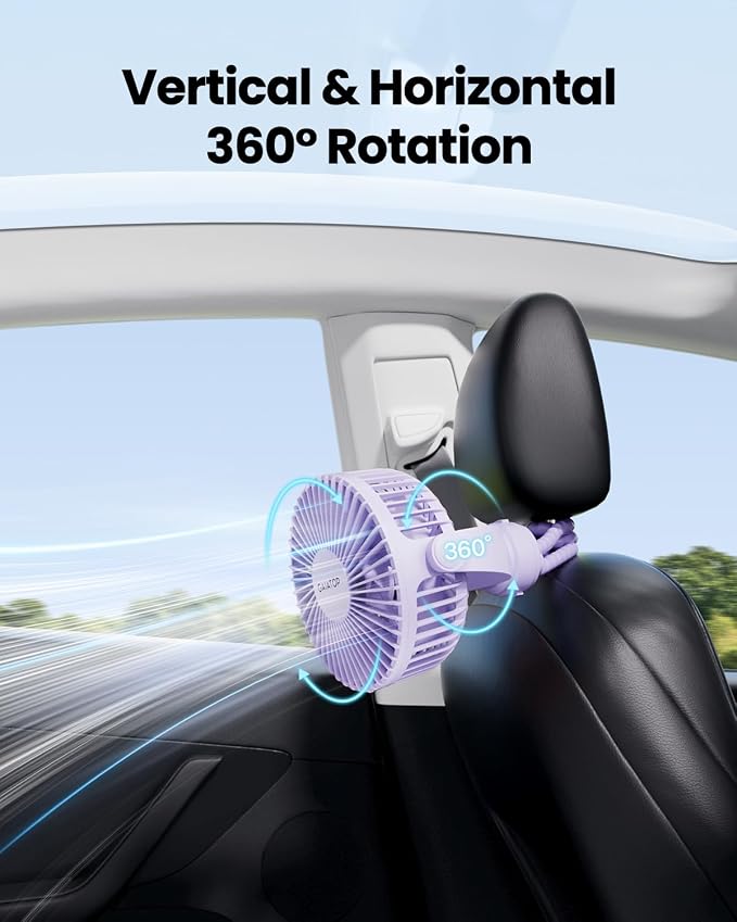 Mini Electric Fan with 360 Rotation, 5.5mm Gaps, Rechargeable Battery, 3 Speeds, Purple