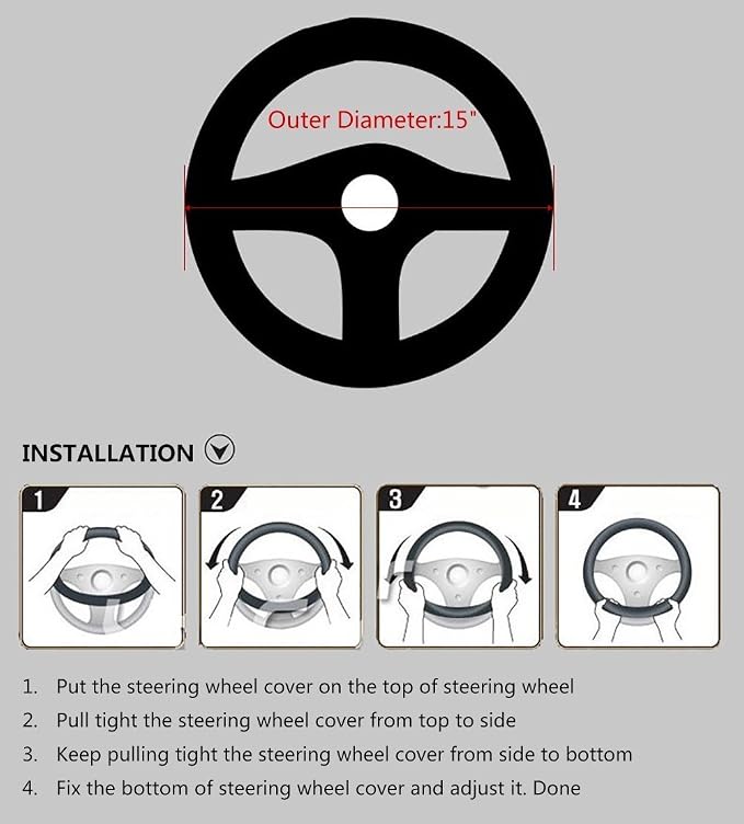 Steering Wheel Covers Universal 15 inch - Genuine Leather, Breathable, Anti Slip & Odor Free (Coffee, M(14" 1/2-15" 1/4))