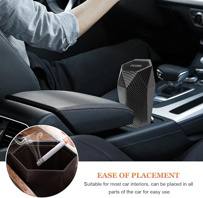 Car Trash Can with Lid, Diamond Design Leakproof Vehicle Cup Holder Garbage Can, Waterproof Trash Bin Mini Portable Garbage Organizer for Cars Homes Offices Bedrooms (Carbon Fiber)