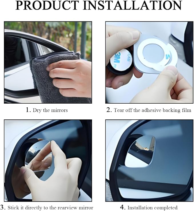 2 PCS Car Blind Spot Mirror, Fan Shaped HD Glass Convex 360° Rotating Wide Angle Side Mirror, Frameless Car Blindspot Mirror for Larger Image and Traffic Safety (Fan Shaped, 4 PCS)
