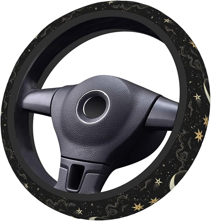 Stars Clouds Moon Steering Wheel Cover, Non-slip Breathable Neoprene Steering Wheel Covers, Women Car Accessories Universal 15 Inch Fit Auto, Suvs, Truck