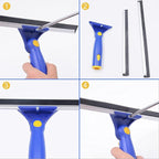 Window Washing Kit with Extension Pole, 10" Squeegee & 11" Microfiber Scrubber Combi with Stainless Steel Pole, Window Cleaner for Car, Sliding Door,Shower Glass Door-Swivel Style-2 Pads