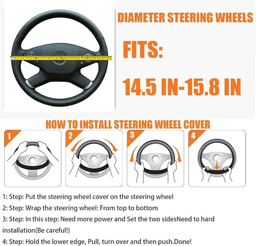 15 Inch Car Leather Steering Wheel Cover, Automotive Accessories Elastic Breathable Anti-Slip Soft Wheel Protector Fits Men and Women, Suitable for SUVs, Trucks, Vehicles and RVs (Black)