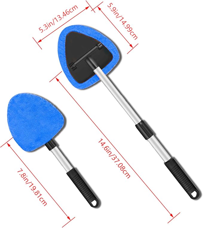 Windshield Cleaner Tool - Portable Car Interior Window Cleaning Kit with Extendable Handle, 4 Microfiber Towel Pads, Auto Glass Wiper for Windshield, Universal for RV, SUV, Truck (Blue)
