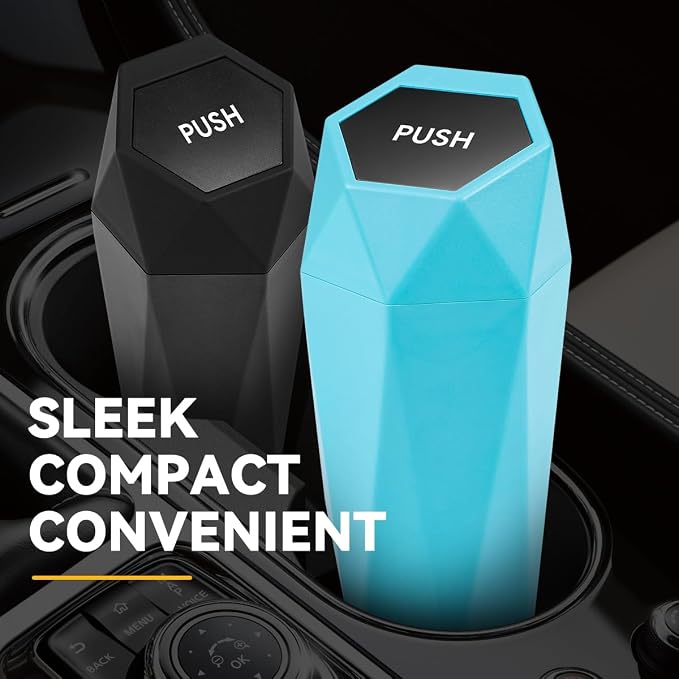 Car Trash Can with Lid, Blue Black Car Garbage Can Cup Holder for Interior, 2 Pack Mini Leakproof Garbage Can with 30Pcs Trash Bags, Multipurpose Storage Organizer for Vehicle Home Office