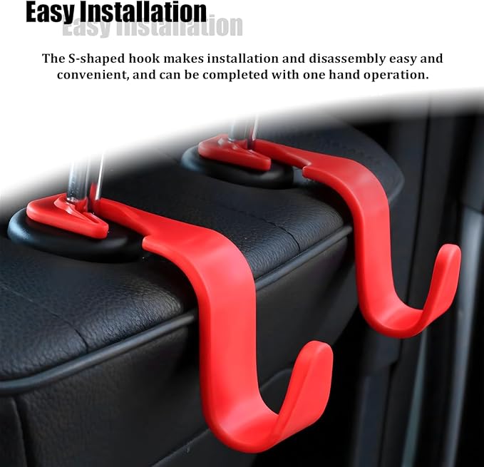 Car Seat Headrest Hook, 4PCS Vehicle Seat Back Hanger Storage Organizer for Handbag Purse Coat, Auto Interior Headrest Hook, Universal for SUV Automobile Truck (Red)