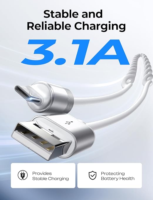 Coiled USB C Cable, 2 Pack for Android Auto & CarPlay Cable, Short USB A to USB C Cable Compatible with iPhone 17/16/15, Samsung Galaxy S25/S24/S23 A15/A14, Google Pixel 9/8, White 4FT