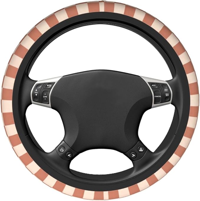 Khaki Checkered Steering Wheel Cover - Racing Flag Steering Wheel Protector Neoprene 15Inch Car Accessories 2 Pcs Car Coasters for Women Men