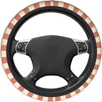 Khaki Checkered Steering Wheel Cover - Racing Flag Steering Wheel Protector Neoprene 15Inch Car Accessories 2 Pcs Car Coasters for Women Men