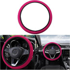 Moly Magnolia Elastic Stretch Steering Wheel Cover, Universal 15 Inch Automotive Steering Wheel Cover, Microfiber Breathable Anti-Slip Odorless Ice Silk, Warm in Winter Cool in Summer (Rose Red)