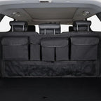 Mandark Car Trunk Organizer, Super Capacity Vehicle Hanging Backseat Cargo Storage Bag with Robust Elastic Net, Detachable Auto Seat Back Organizing Bag, Universal for SUV, Truck, RV（Black/Black）