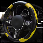 Car Steering Wheel Cover, 15 Inch Leather Breathable Auto Steering Wheel Protector, Comfortable Non-Slip Vehicle Steering Wheel Covers, Universal Car Accessories (Yellow, with Lining)