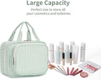 Striped Hanging Toiletry Bag for Women Travel Makeup Bag Organizer Toiletries Bag for Travel Size Essentials Accessories Cosmetics (Mint Green Stripe (Medium))