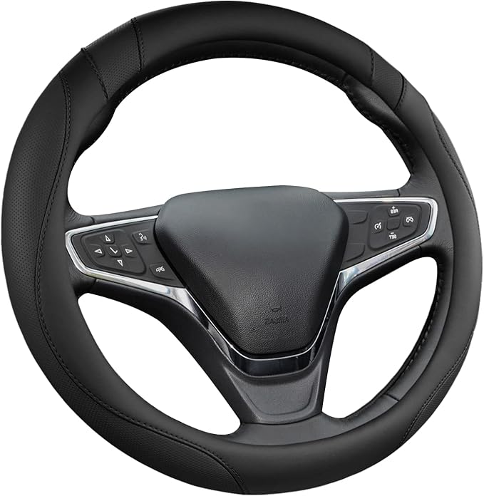 Customized Auto Car Steering Wheel Cover for Chevy 14.5-15 inches, Steering Wheel Cover for Chevrolet (Black - Standard Size)