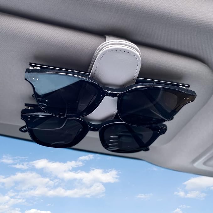 Sunglass Holder for Car Visor Clip, Magnetic Leather Eyeglass Hanger Clip for Car, Square Car Visor Accessories (Gray)