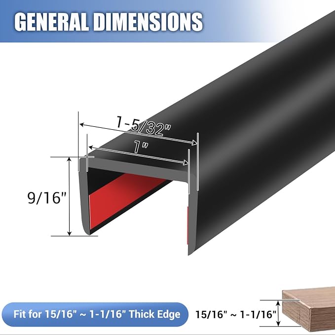 Rubber Edge Trim, Self-Adhesive Cabinet Door Edge Guard, Flexible U Shaped Edge Banding, Peel and Stick 1"(25mm) Wide Size U Shaped Protector, Baby Proof Guards for Plywood, Furniture, 20Ft