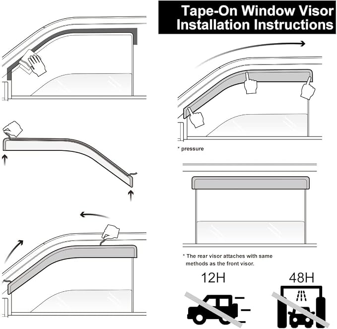 Tape-On Window Visors 4-Piece Compatible with 2020-2025 Hyundai Venue Sun Rain Guards Shield Shade Smoke
