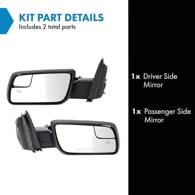 Driver & Passenger Side Power Heated Mirror Set Smooth Black Manual Fold Compatible with 2013-2019 Ford Flex FO1320444 FO1321444
