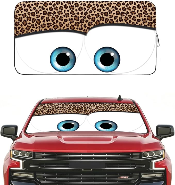 Windshield Sun Shades Car Sun Shade Protector Blocks UV Rays for Full-Size Sedan & SUV, Mid-Size SUV, Sports Cars, Wagon and Mid-Size Pickup Truck Car Accessories(Leopard Eyes,S)