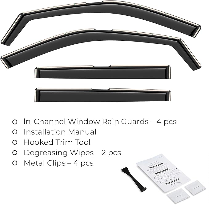 Window Deflectors Smoke Tinted In-Channel Side Window Vent Visor Deflectors Rain Guards Compatible with Compass 2017-2026 - 4pcs. GW0720