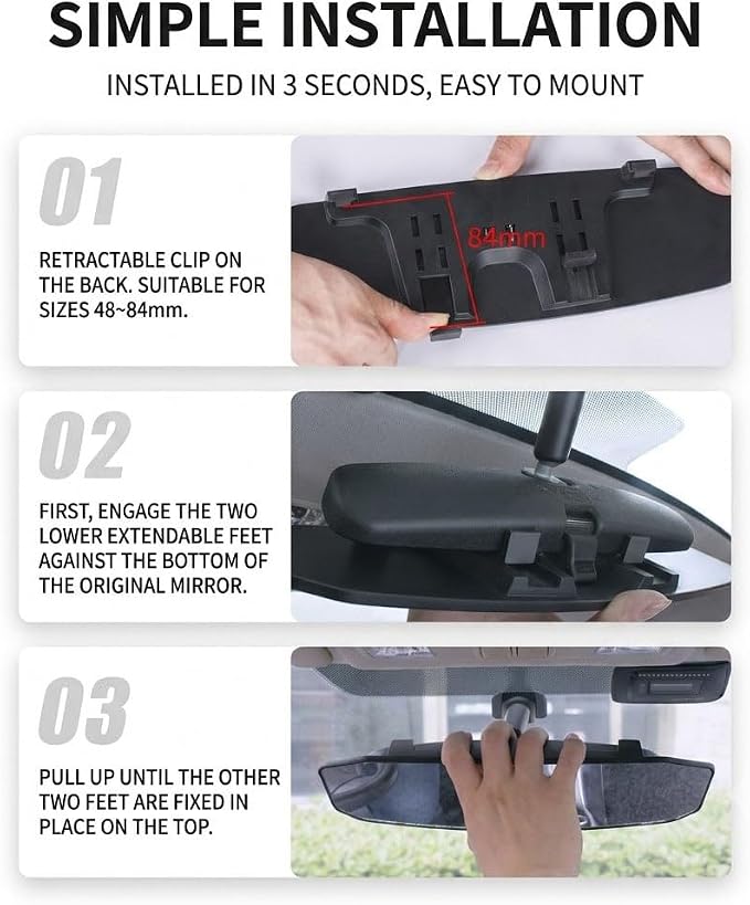 Rear View Mirror for Jeep Liberty 2008-2012, Panoramic Convex Car Mirror Heavy Duty Anti-Shake Curved Clip On Blind Spot Lane Change HD Glass