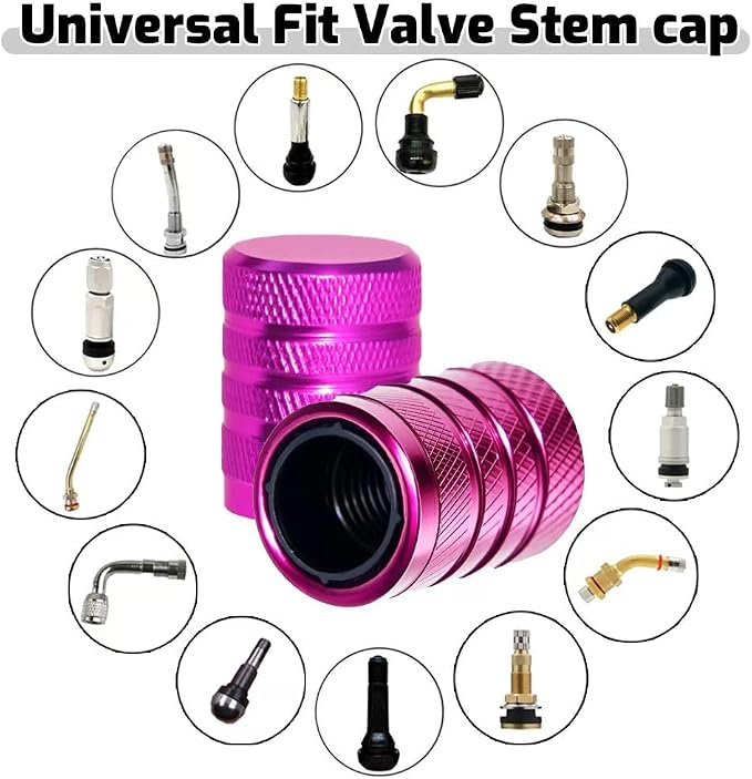 4-Piece Anodized Aluminum-Plastic Composite Tire Valve Stem Caps with Integrated Plastic Sleeve,Corrosion-Resistant and Universal Fit,Suitable for Cars, Trucks, and Motorcycles (Pink)