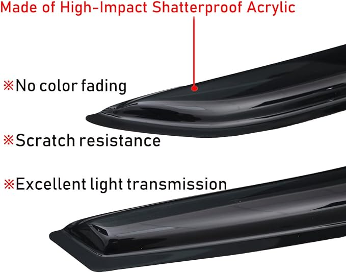 Extra Durable Outside-Mount Auto Vent Window Visor, Fits 2011-2023 Chrysler 300, UV Protection Rain Guard, Original Wind Deflector, No-Drill Easy Install, Dark Smoke, 4-Pcs