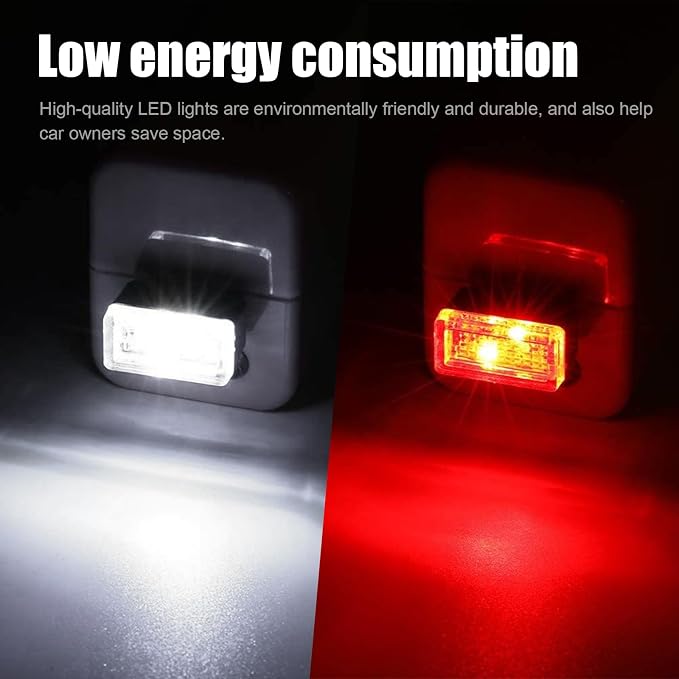 4 PCS USB LED Car Interior Atmosphere Lamp, Portable Mini LED Night Light, Plug-in USB Interface Trunk Ambient Lighting Kit, Universal Car Interior Accessories (White, Red)