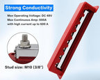 600A Bus Bar Heavy Duty Power Distribution Block 48V DC Busbar Box with 8 x M10(3/8") Terminal Studs for Battery Marine Automotive RV Car Truck (Red)