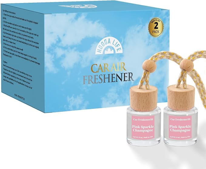 Car Air Freshener Diffuser 2 Pack Hanging Air Freshener Diffuser - Pink Sparkle Champagne Fragrance Oil Air Diffuse r for Car, 45+ Days Long Lasting Fragrance Made in USA (P38)