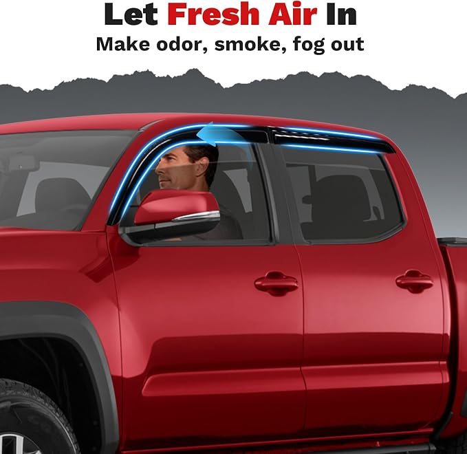 Tacoma Rain Guards - Window Visors for Toyota Tacoma Double Cab 2016-2023,Outside-Mount Tape-On Side Window Wind Deflectors for Tacoma Accessories,Vent Visors Shades Rainproof Black 4PCS