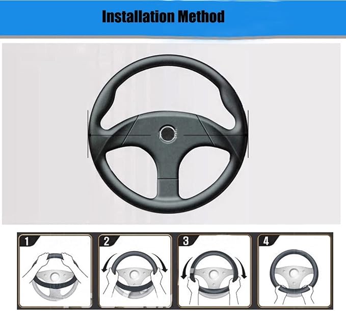 Steering Wheel Covers Universal 15 inch - Genuine Leather, Breathable, Anti Slip & Odor Free (Black with Blue Lines, M(14" 1/2-15" 1/4))