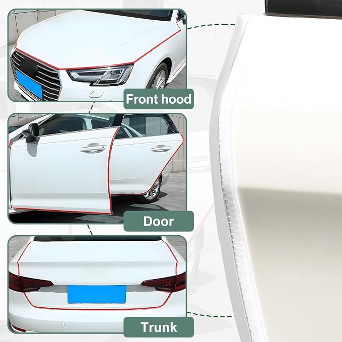 Car Door Protector Edge Guards, 33Ft Anti Collision U Shaped Automobile Door Seal Protector, No Glue Vehicle Exterior Edge Trim Protective Strip Accessories, Universal Fit (White)