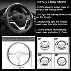 Microfiber Leather Car Steering Wheel Cover, Soft Padding, Durable, No Smell, Universal 15 Inch Steering Cover, Anti-Slip Embossing Pattern A, Black with Red Line