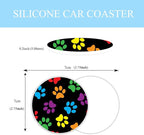 Paw Print Steering Wheel Cover Anti-Slip and Practical 14.5-15 Inch Universal Car Steering Wheel Cover with 2 Pieces Car Coasters Suitable for Men Women