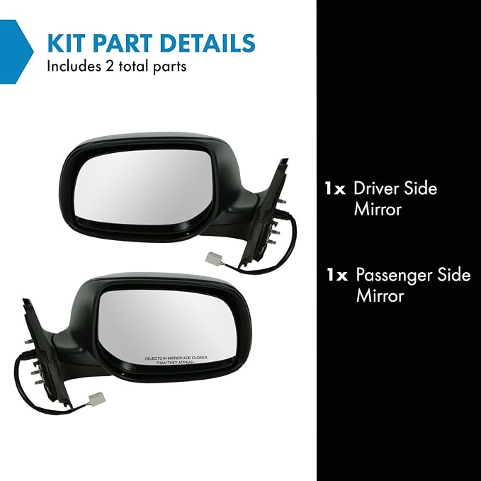 2 Piece Driver and Passenger Side Mirror Assembly Set Electric Adjustment Non-Heated No Memory Black Compatible with 2007-2011 Toyota Yaris Hatchback TO1320230 TO1321230